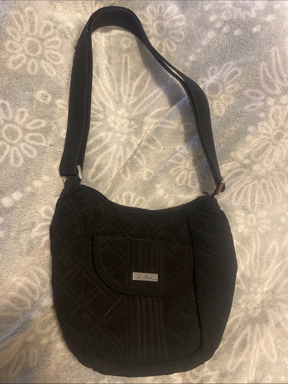 Vera Bradley Black Quilted Shoulder Bag with Front Pocket